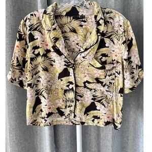 Volcom Tropical Floral Crop Button Shirt Women's Small Surf Beach